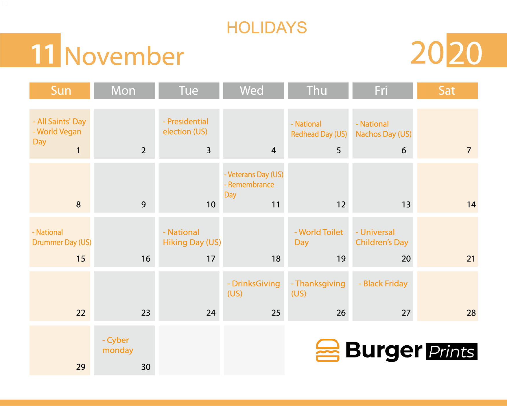 november 2020 holidays and special days