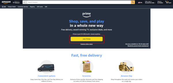Đăng ký tài khoản Amazon Prime
